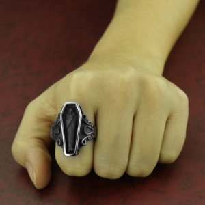 Bat in Coffin Ring – Stainless Steel
