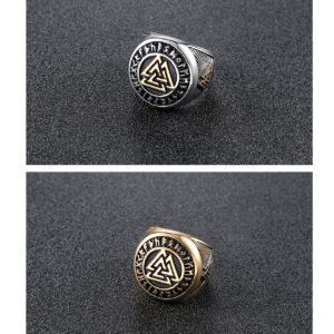 Stainless Steel Valknut Ring With Runic Symbol Halo