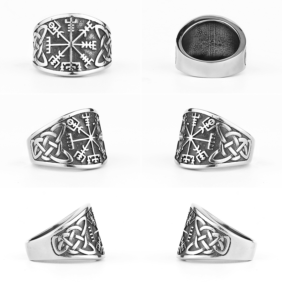 Men's Creative Viking Compass Rune Titanium Steel Ring - Image 4