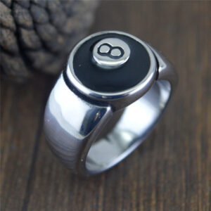 Vintage Titanium Steel Ring Dripping Oil Billiard 8-ball Personality