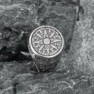 Viking Compass Titanium Ring Letter