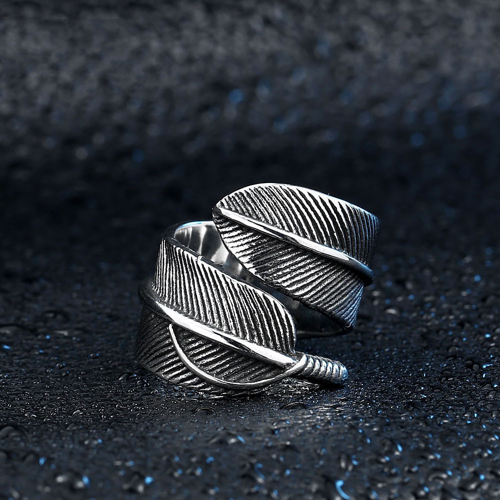 Titanium Steel Men's Opening Takahashi Goro Feather Ring Ring - Image 5