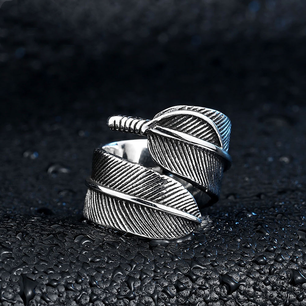 Titanium Steel Men's Opening Takahashi Goro Feather Ring Ring - Image 3