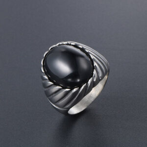 Vintage red and black agate titanium steel ring