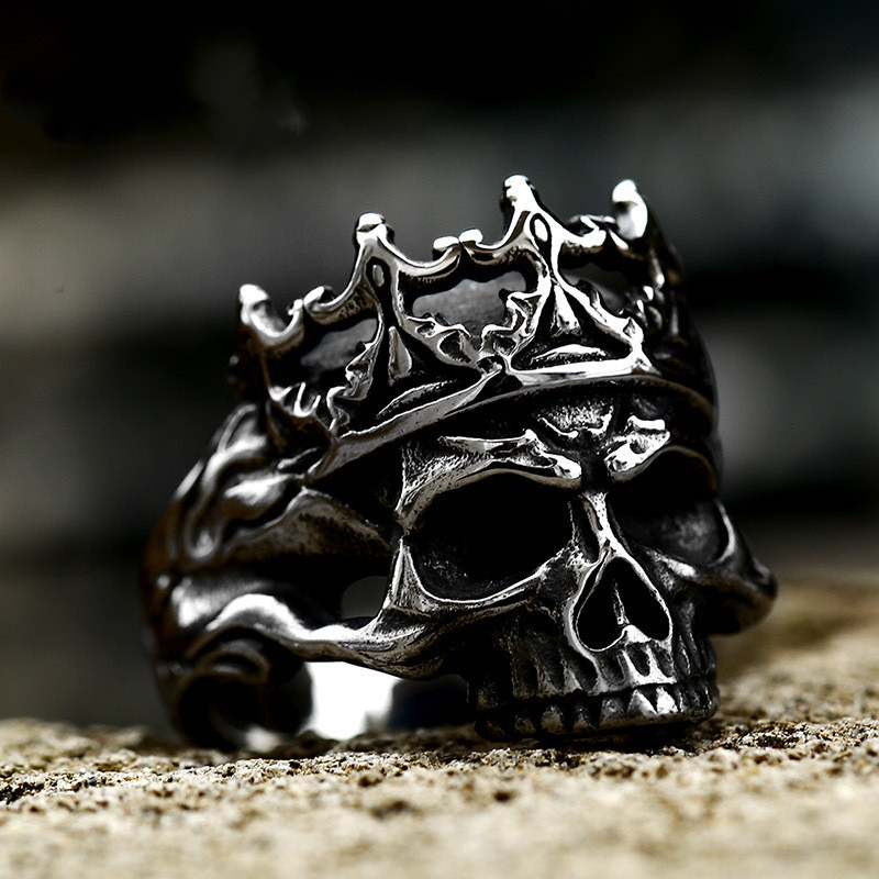 Punk Titanium Steel Skull Crown Ring - Image 4