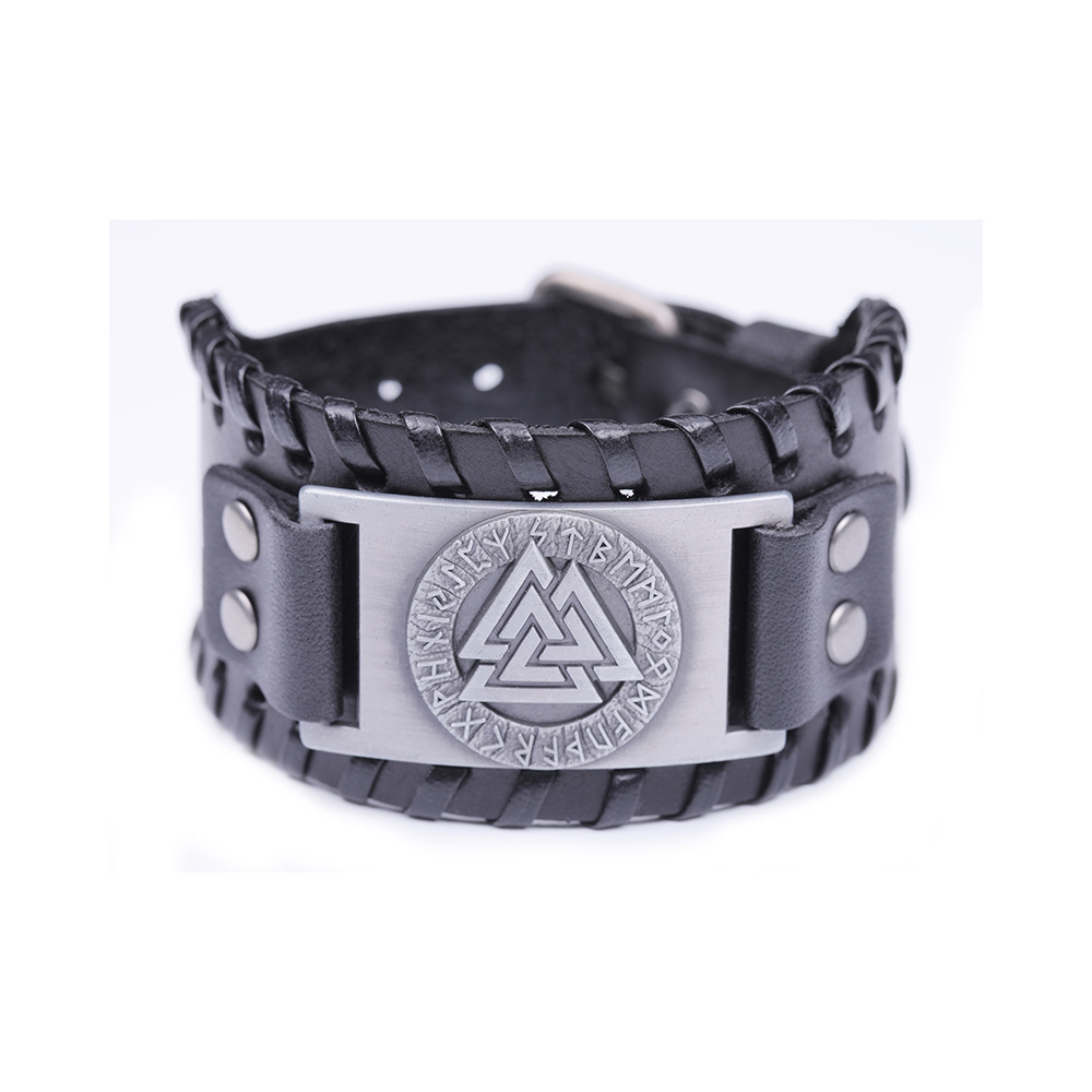 Nordic Vintage Viking Totem Leather Bracelet Odin Luenwen Men's Bracelet - Image 4