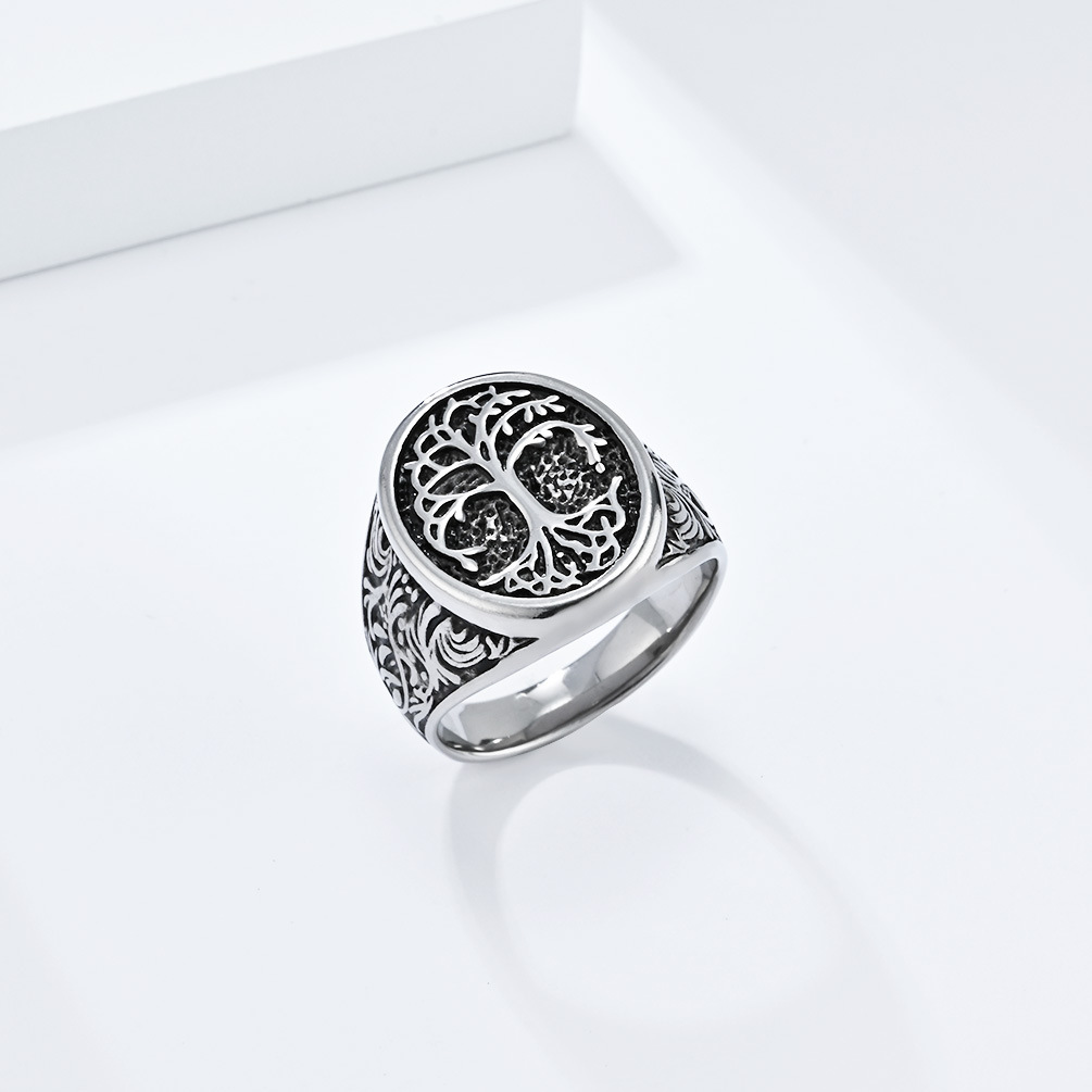 Retro Style Tree Of Life Titanium Steel Ring - Image 9