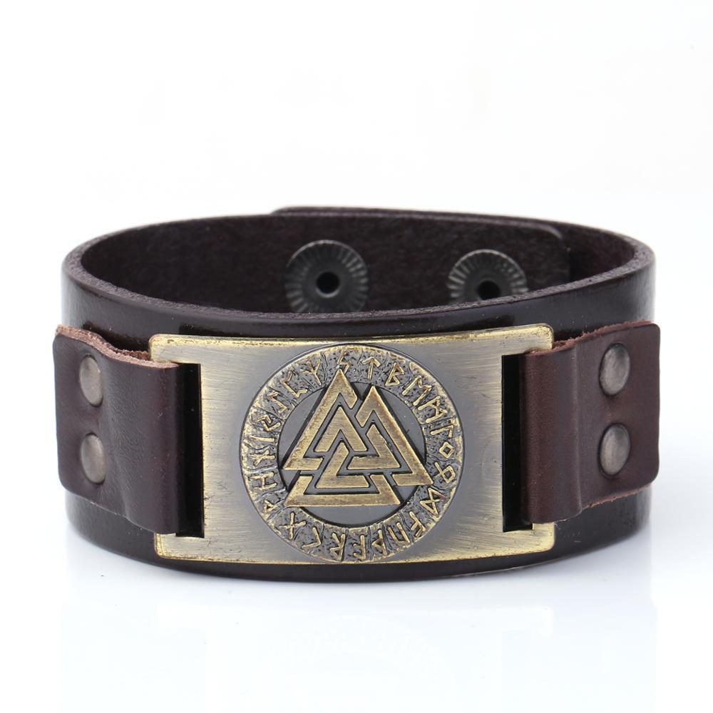 Nordic Vintage Viking Totem Leather Bracelet Odin Luenwen Men's Bracelet - Image 7