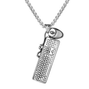 Vintage Mouse And Keyboard Titanium Steel Pendant Necklace