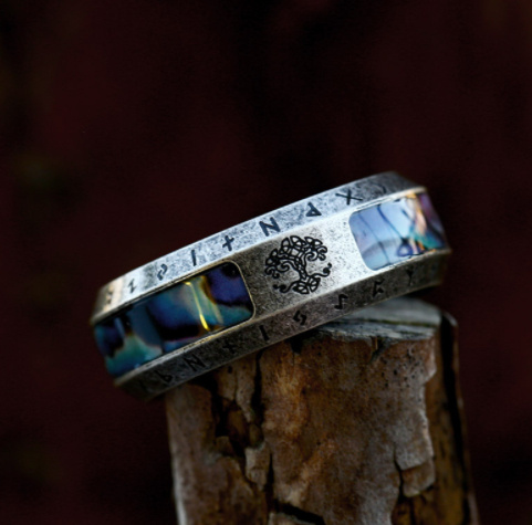 Stainless Steel Distressed Viking Letters Ring - Image 5