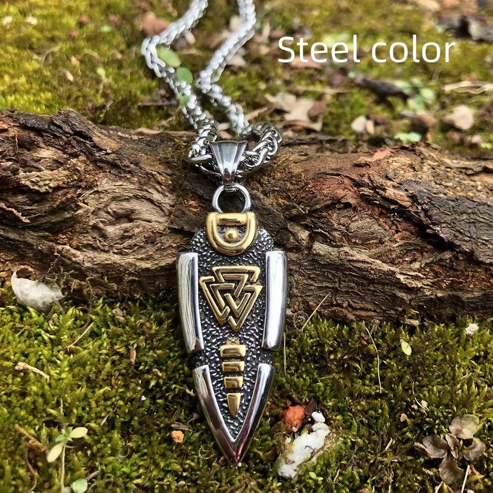 Stainless Steel Viking Arrow Pendant Triangular Rune - Image 6
