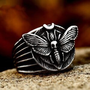 Skeleton Moth Stainless Steel Cast Men’s Ring