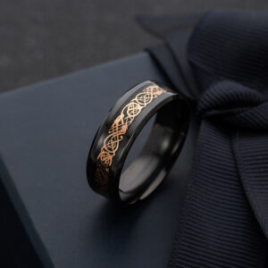 Popular Titanium Steel Plated Black Dragon Pattern Ring Stainless Steel Blue Men’s Ring
