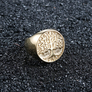 Fashionable Golden Tree Of Life Titanium Steel Ring Personality Men’s Punk Ring Ornament