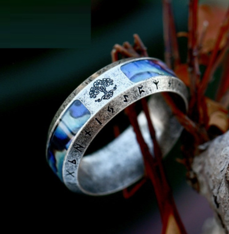 Stainless Steel Distressed Viking Letters Ring - Image 6