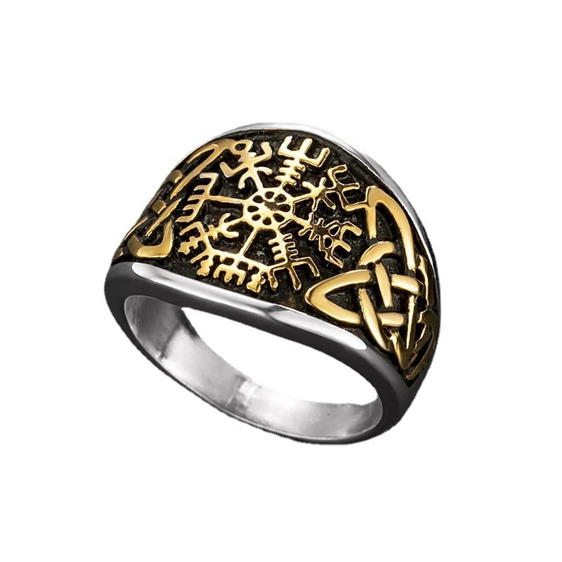 Retro Heavy Metal Style Nordic Viking Men's Titanium Steel Ring - Image 6