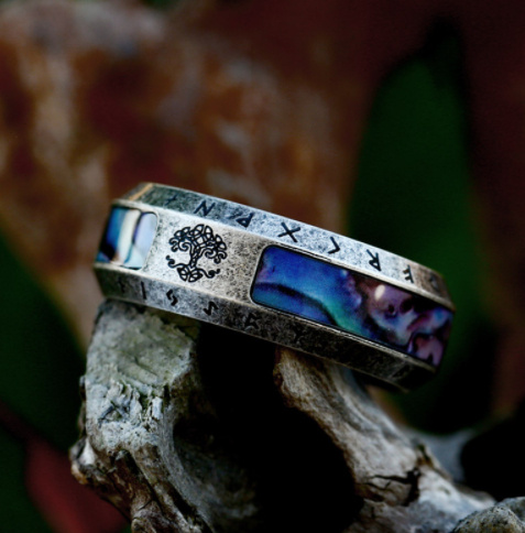 Stainless Steel Distressed Viking Letters Ring - Image 4