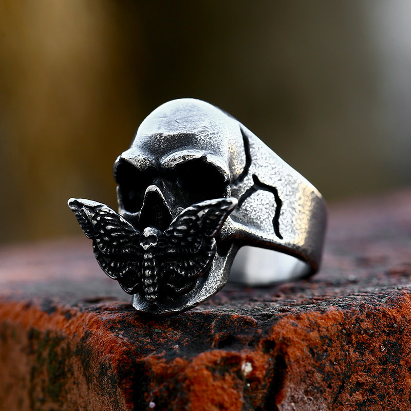 Skeleton Moth Stainless Steel Cast Men's Ring - Image 4