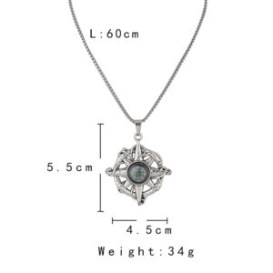 Vintage Compass Round Brand Pendant Stainless Steel Chain Necklace