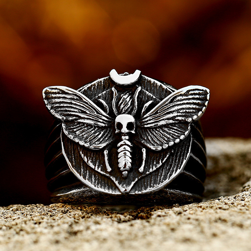 Skeleton Moth Stainless Steel Cast Men's Ring - Image 6