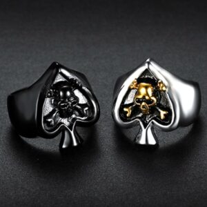 Vintage Peach Heart Playing Card Skull Head Men’s Ring