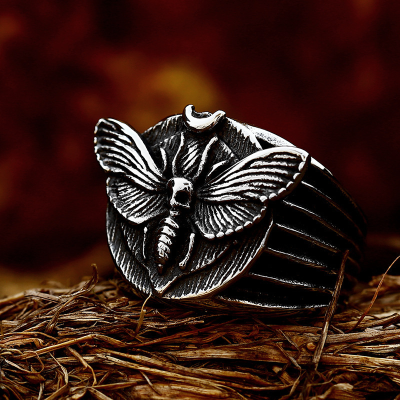Skeleton Moth Stainless Steel Cast Men's Ring - Image 7