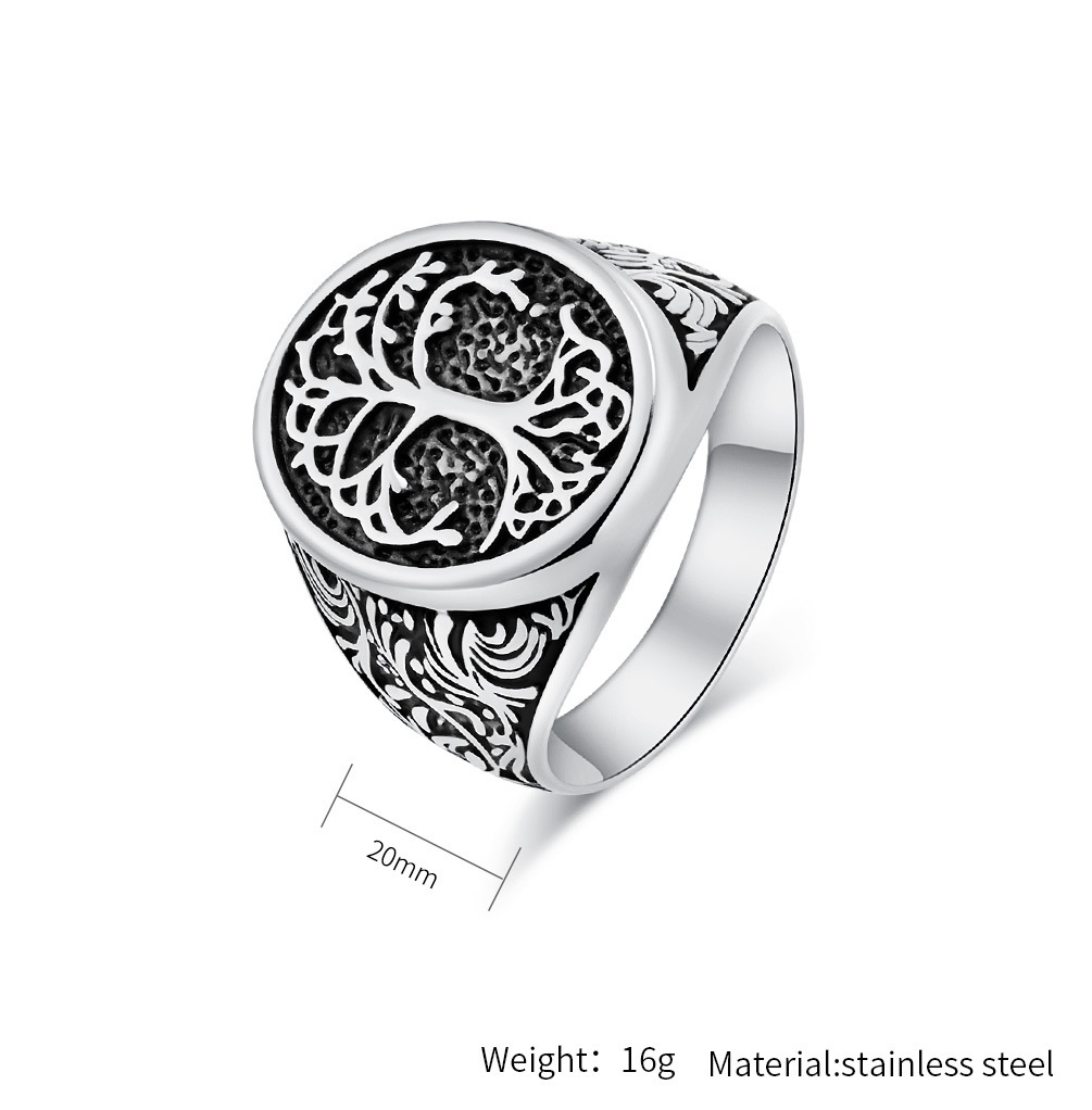 Retro Style Tree Of Life Titanium Steel Ring - Image 8