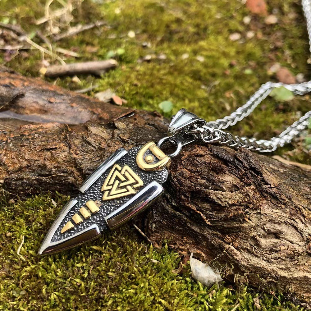 Stainless Steel Viking Arrow Pendant Triangular Rune - Image 2