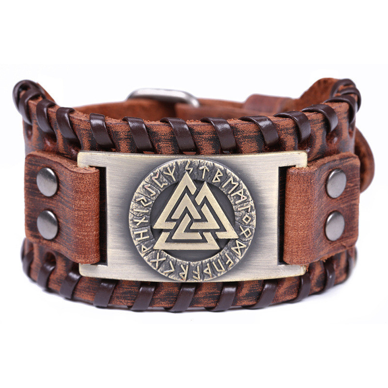 Nordic Vintage Viking Totem Leather Bracelet Odin Luenwen Men's Bracelet - Image 2