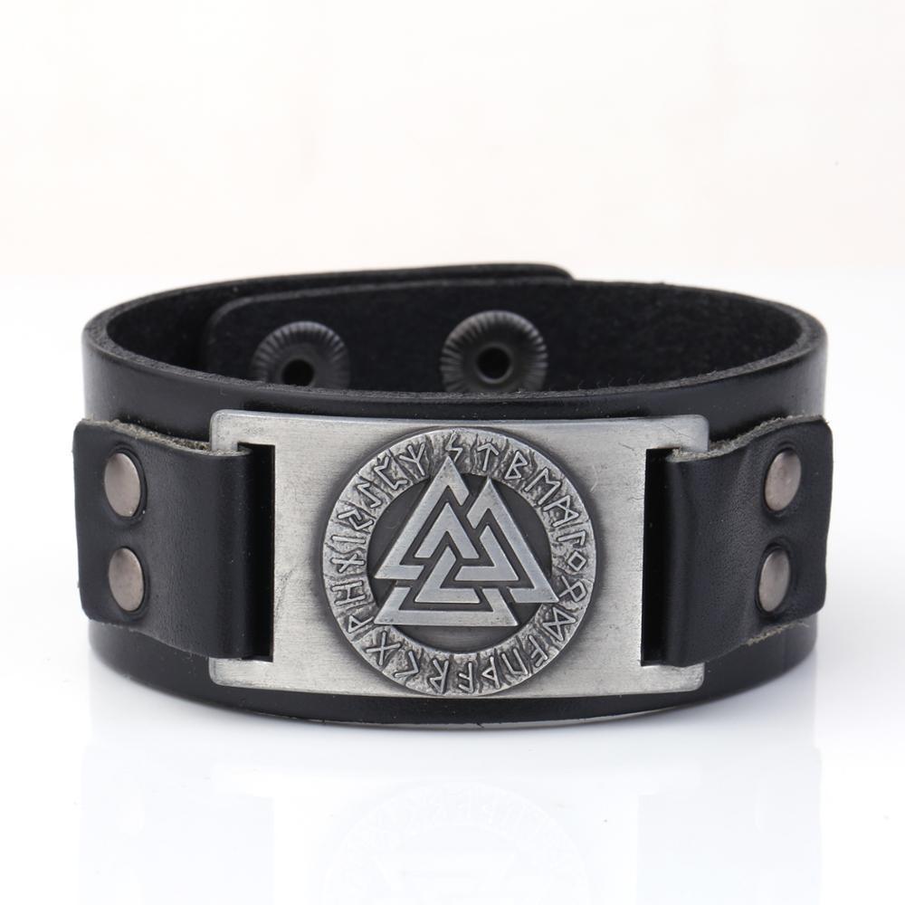Nordic Vintage Viking Totem Leather Bracelet Odin Luenwen Men's Bracelet - Image 9