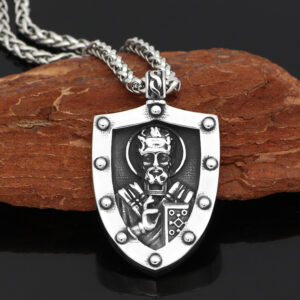 Pirate Viking Odin Warrior Portrait Rune Shield Pendant Titanium Steel Men’s Necklace