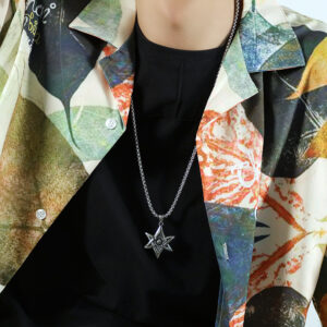 Vintage Punk Personality Six-pointed Star Stainless Steel Pendant Necklace