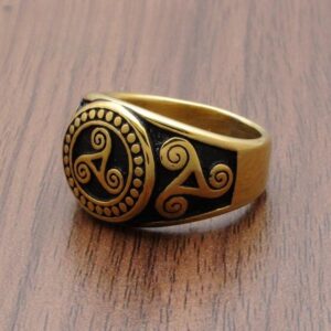 Titanium Steel Men’s Ornament Stainless Trendy Unique Viking Totem Casting Ring Gold