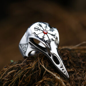 Viking Crow Inlaid Jewel Vintage Compass Titanium Steel Men’s Ring