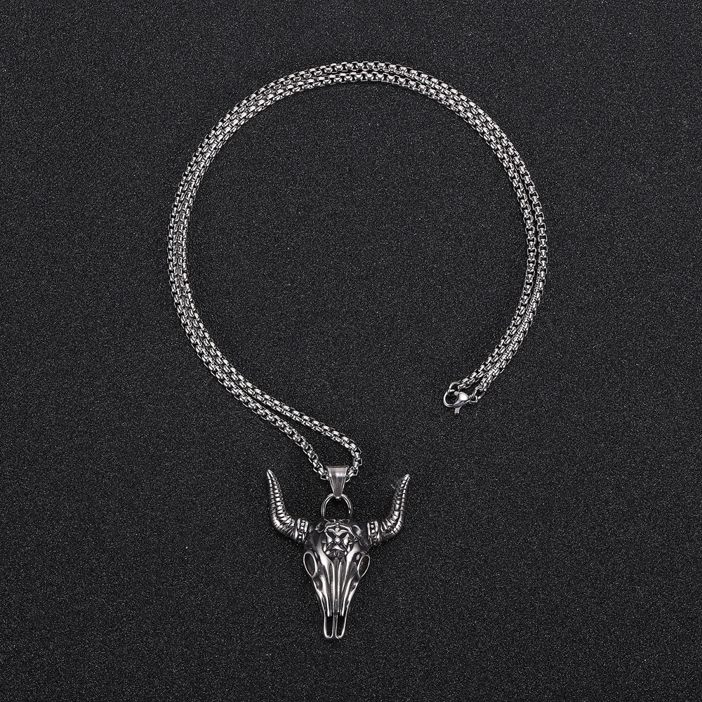 Personalized Retro Bull Head Titanium Steel Pendant Horn Necklace - Image 4