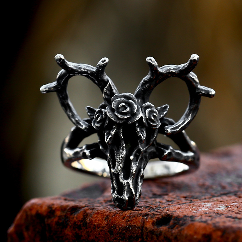 Stainless Steel Casting Sheep Skull Personality Ring - Image 4