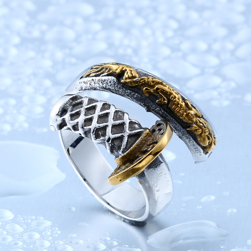 Titanium Steel Electroplated Men's Dragon Sword Ring - Image 2