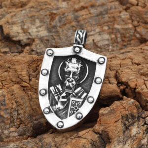 Pirate Viking Odin Warrior Portrait Rune Shield Pendant Titanium Steel Men’s Necklace