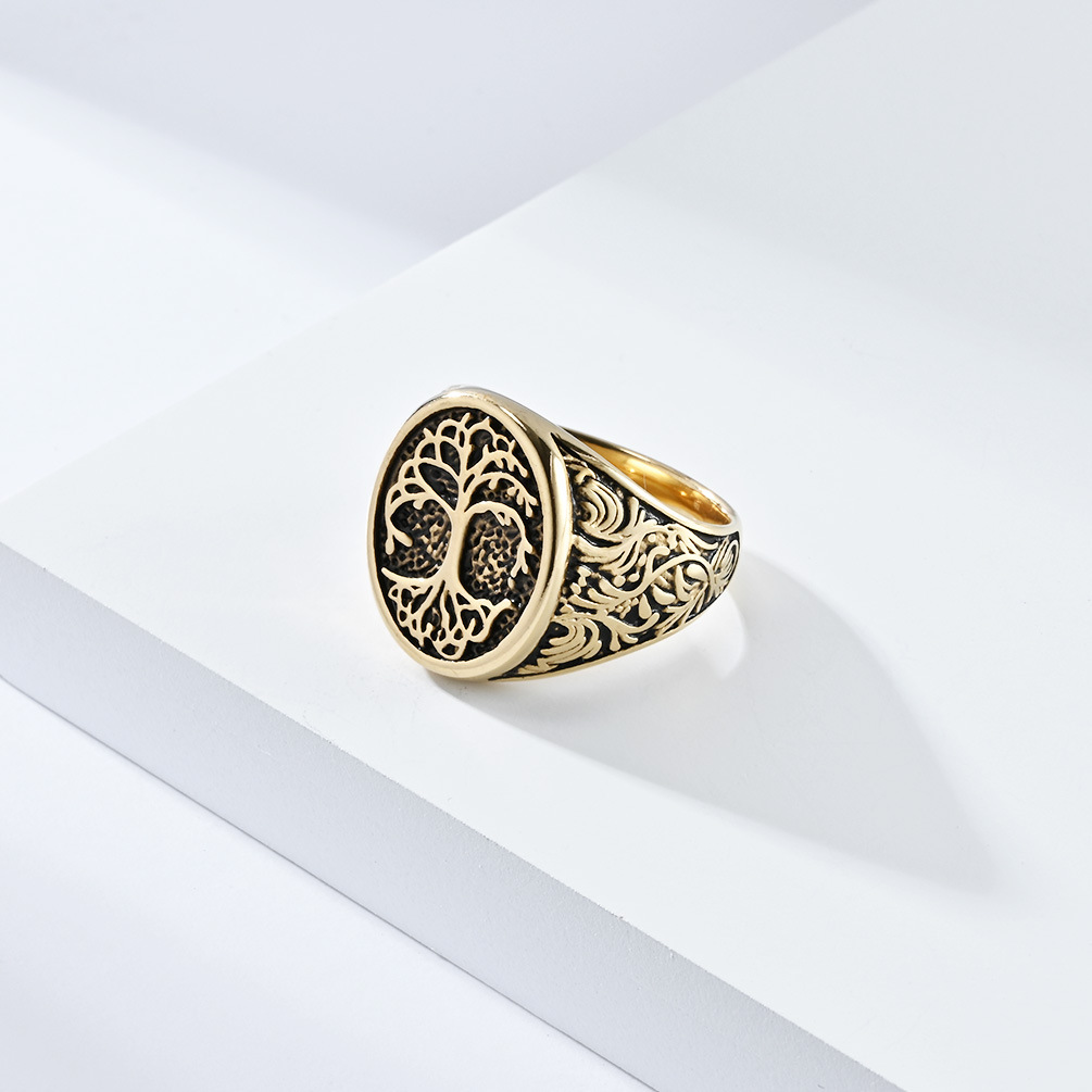 Retro Style Tree Of Life Titanium Steel Ring - Image 3