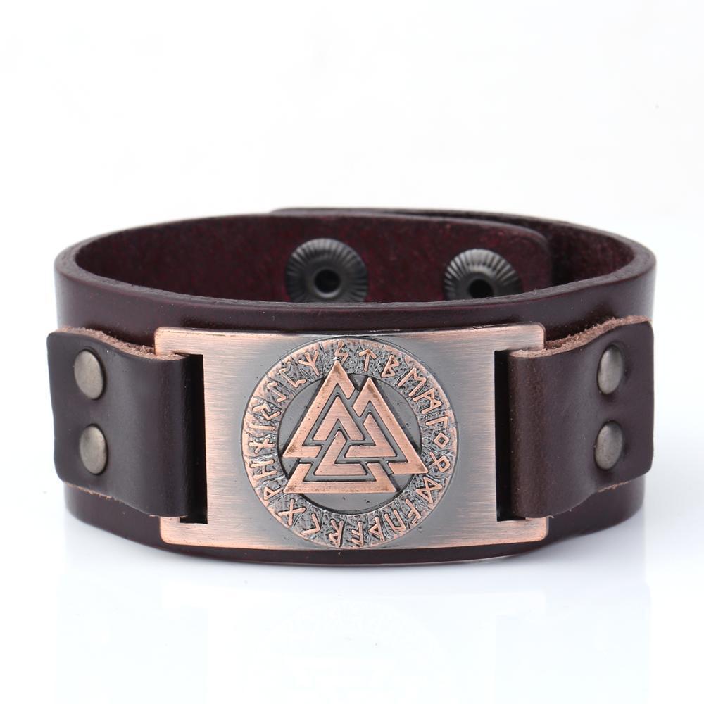 Nordic Vintage Viking Totem Leather Bracelet Odin Luenwen Men's Bracelet - Image 8