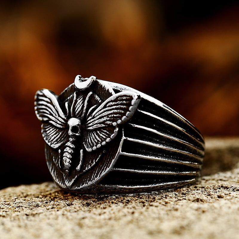 Skeleton Moth Stainless Steel Cast Men's Ring - Image 5