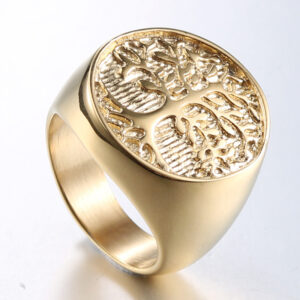 Fashionable Golden Tree Of Life Titanium Steel Ring Personality Men’s Punk Ring Ornament