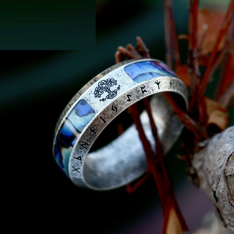 Stainless Steel Distressed Viking Letters Ring - Image 2