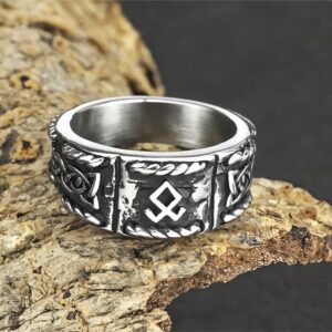 Men’s Titanium Steel Viking Text Retro Stainless Steel Ring