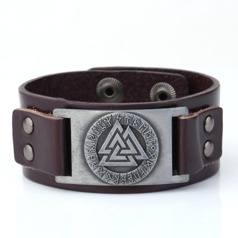 Nordic Vintage Viking Totem Leather Bracelet Odin Luenwen Men's Bracelet - Image 6