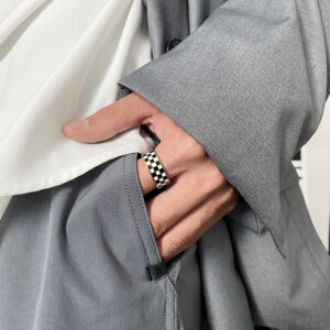 Black And White Checkerboard Ring Made Of Titanium Steel