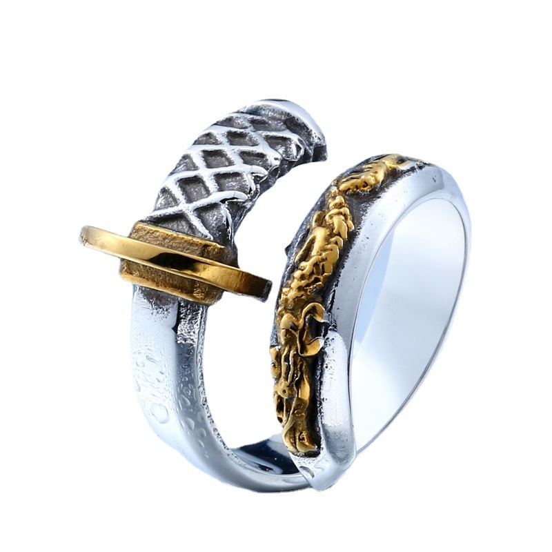 Titanium Steel Electroplated Men's Dragon Sword Ring - Image 6