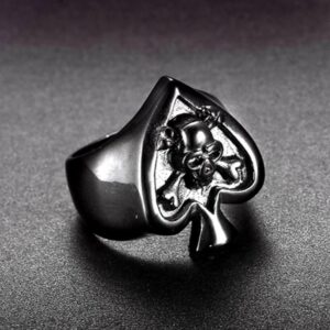Vintage Peach Heart Playing Card Skull Head Men’s Ring