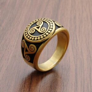 Titanium Steel Men’s Ornament Stainless Trendy Unique Viking Totem Casting Ring Gold
