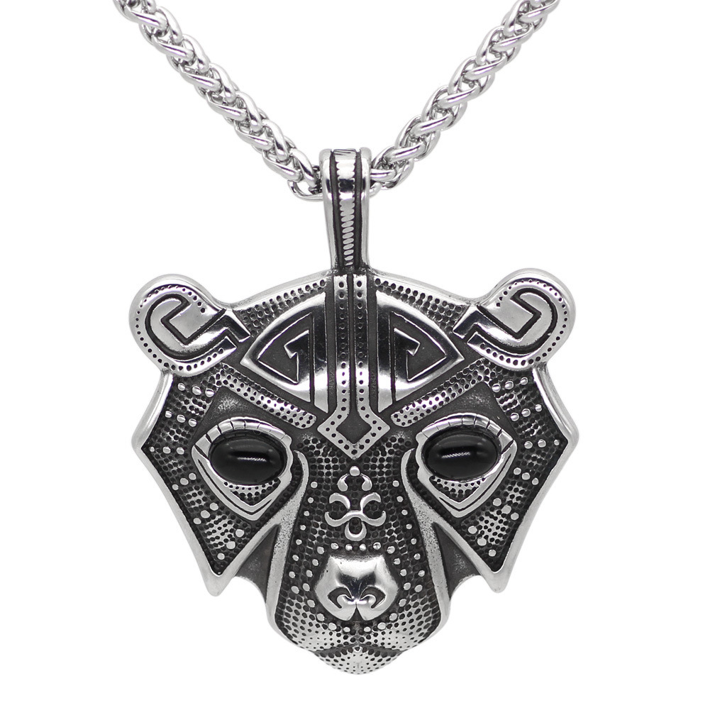 Stainless Steel Norwegian Nordic Viking Bear Head Titanium Steel Pendant Necklace Female Male Trendy Charm - Image 2